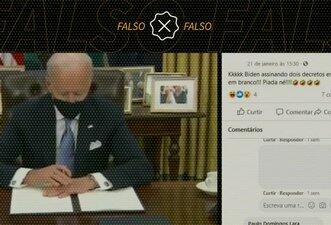 É falso que vídeo mostra que decretos assinados por Biden eram papéis em branco