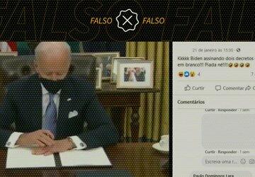 É falso que vídeo mostra que decretos assinados por Biden eram papéis em branco