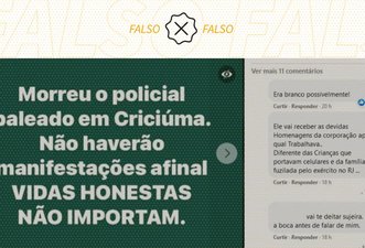 É falso que policial morreu horas depois de ser baleado durante assalto em Criciúma