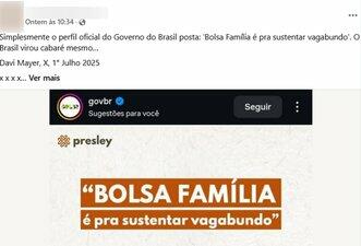Governo não chamou beneficiários do Bolsa Família de ‘vagabundos’ em post nas redes