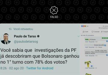 Não é verdade que PF descobriu que Bolsonaro venceu eleições de 2018 no primeiro turno