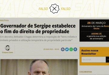 Não é verdade que governo do Sergipe aboliu direito à propriedade privada