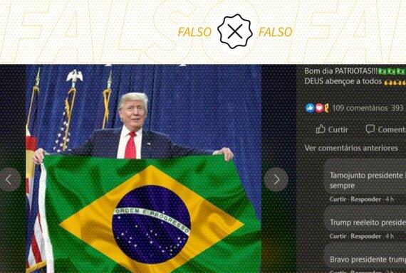 Foto de Donald Trump segurando bandeira do Brasil é montagem | Aos Fatos Foto de Donald Trump segurando bandeira do Brasil é montagem | Aos Fatos
