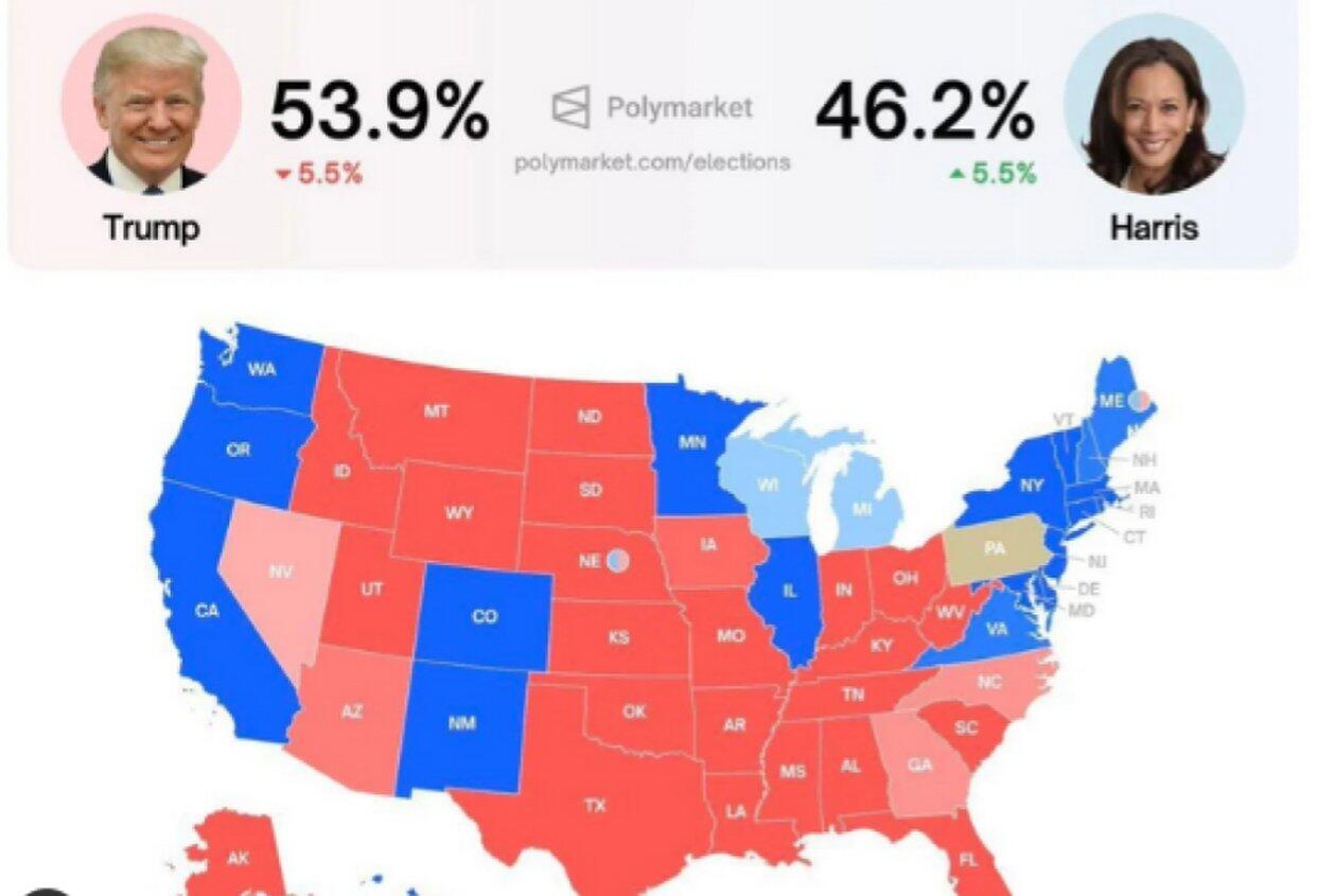 Posts compartilham print de site de apostas para indicar suposta vantagem de Trump nos EUA