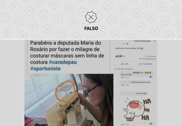 É falso que foto mostra Maria do Rosário costurando máscaras sem linha