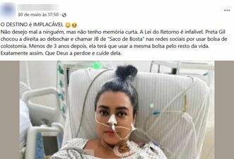 Preta Gil não ironizou bolsa de colostomia usada por Bolsonaro após facada