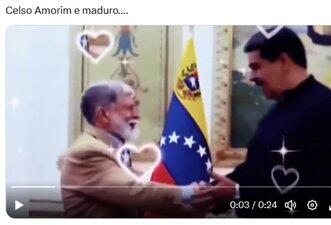 Vídeo feito por IA com abraço de Celso Amorim e Maduro circula como se fosse real