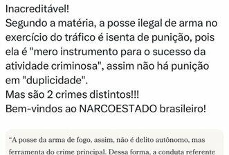 Posts distorcem decisão do STJ para fazer crer que traficante não será punido ao portar armas