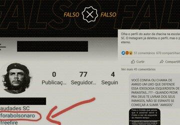 Perfil no Instagram com hashtag #forabolsonaro não é de autor de ataque em SC