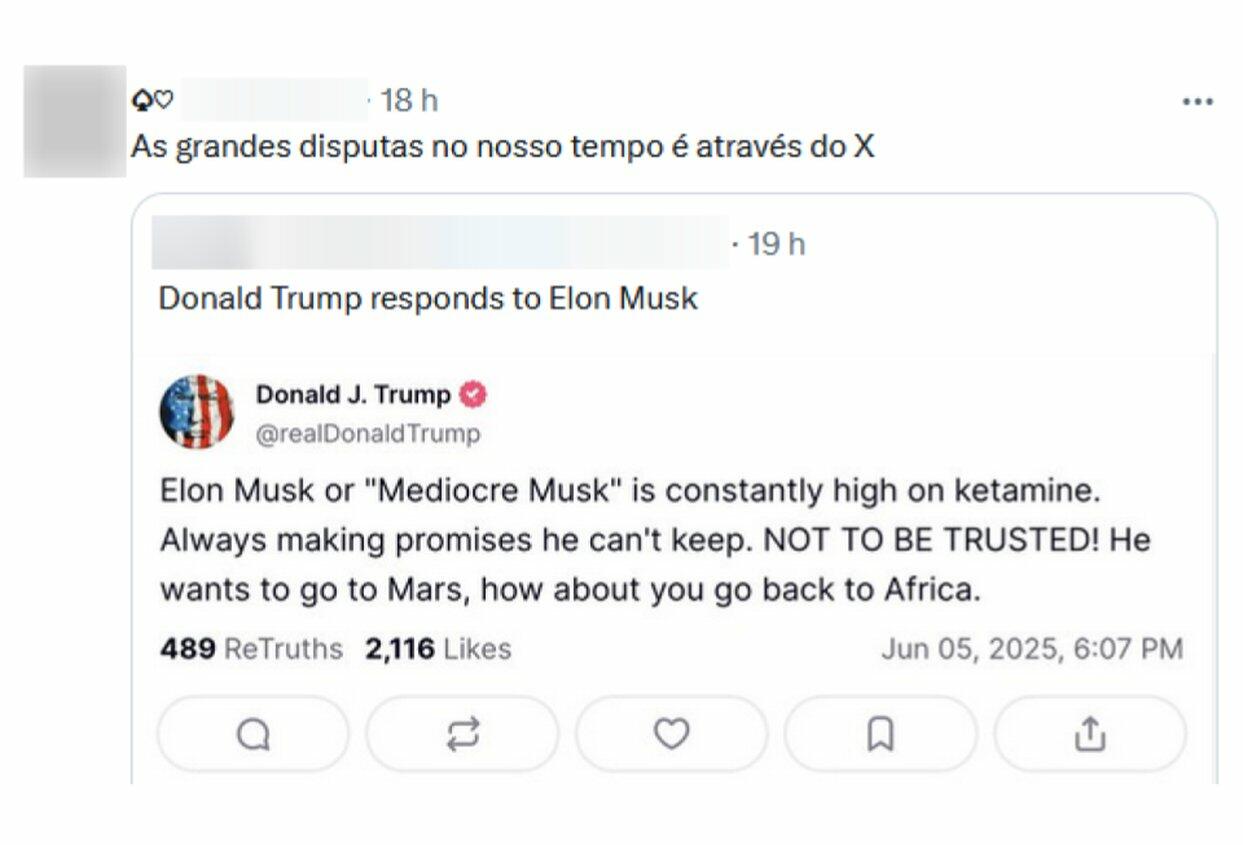 É falso que Trump chamou Musk de ‘drogado’ em post nas redes
