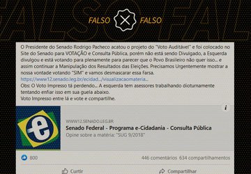 É falso que Rodrigo Pacheco acatou projeto que institui 'voto auditável' no Brasil