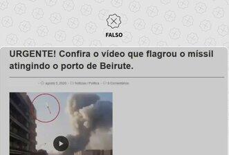 É montagem vídeo que mostra míssil caindo no porto de Beirute