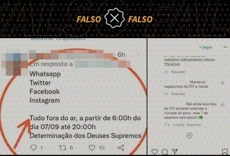 É falso que STF vai tirar do ar WhatsApp, Twitter, Facebook e Instagram no 7 de setembro