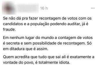É falso que eleições no Brasil não são auditáveis nem permitem recontagem de votos