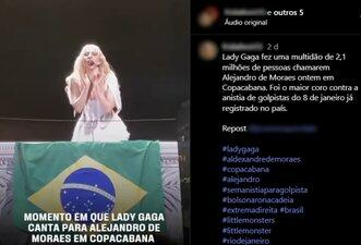 Lady Gaga não chamou por ‘Alejandro de Moraes’ em show nem protestou contra anistia