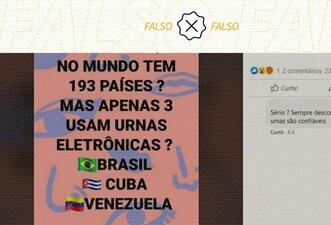 É falso que Brasil, Venezuela e Cuba são os únicos países que usam urna eletrônica