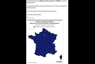 Mapa que mostra vitória da extrema-direita na França é antigo e não prova fraude na eleição deste domingo