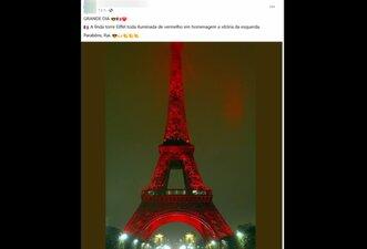 É falso que Torre Eiffel foi iluminada de vermelho para celebrar vitória da esquerda na França