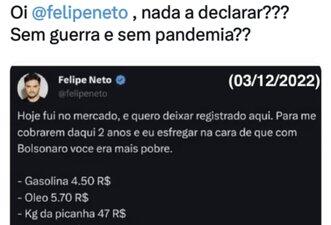 Felipe Neto não fez post para comparar preços nos governos Bolsonaro e Lula