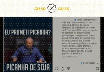 Vídeo é editado para dizer que Lula se corrigiu e só prometeu ‘picanha de soja’