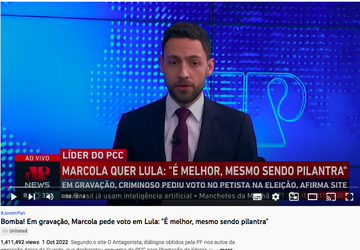 Vídeos da Jovem Pan sobre Lula e Marcola somavam 1,7 mi de visualizações antes de serem excluídos do YouTube