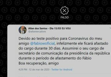 Allan dos Santos não afirmou que substituirá Wajngarten; tweet é de conta falsa