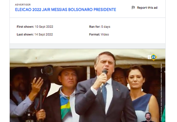 Anúncio de Bolsonaro no YouTube com cenas proibidas pelo TSE chega a 1 milhão de views