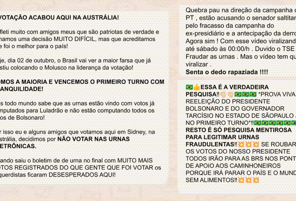 Acusação de fraude eleitoral domina correntes de WhatsApp em grupos monitorados