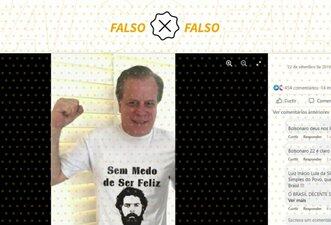 É montagem foto que mostra Chico Pinheiro com camiseta de Lula