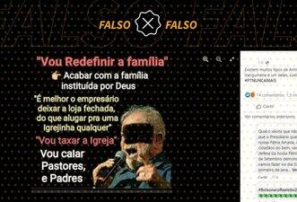Frases sobre família e igreja atribuídas a Lula em postagem são falsas