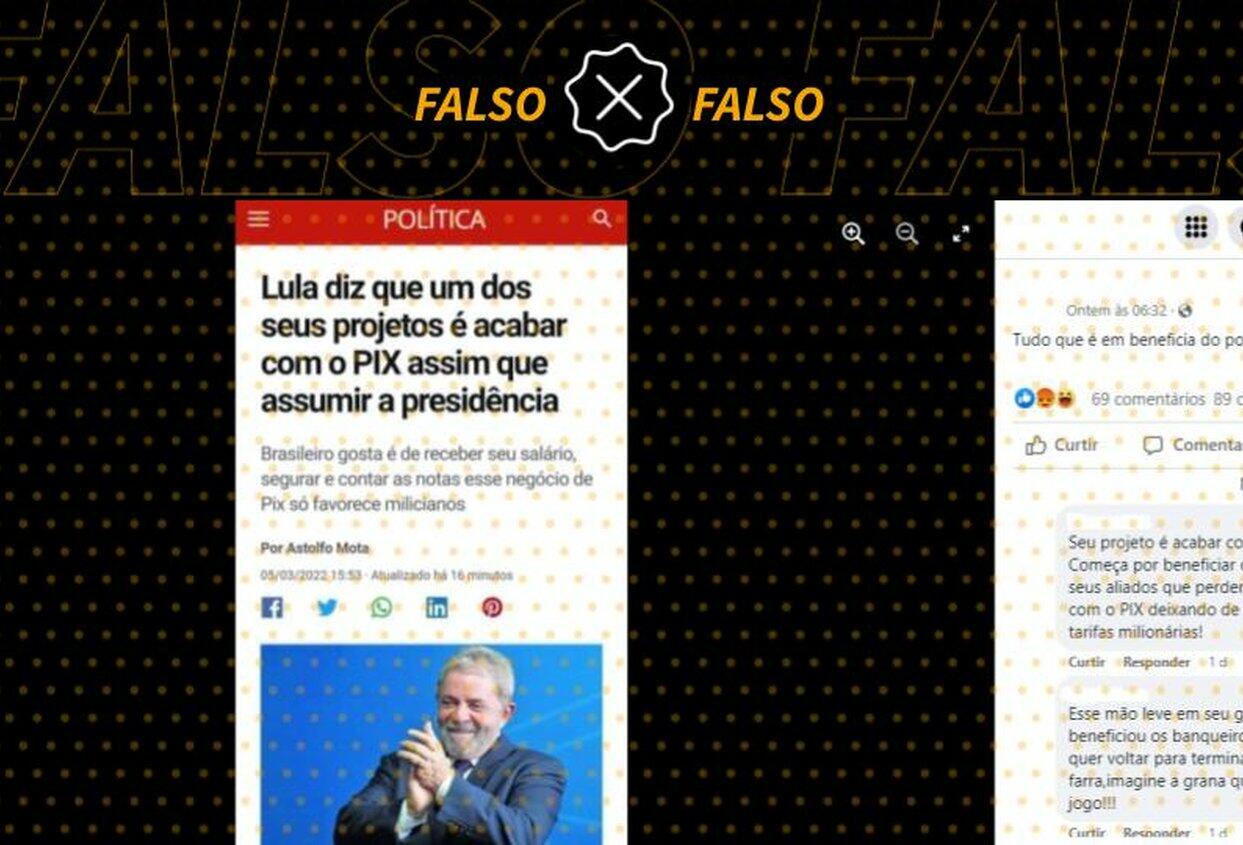 É falso que ‘G1’ publicou que Lula vai acabar com o Pix se eleito presidente