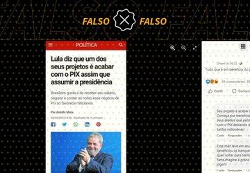 É falso que ‘G1’ publicou que Lula vai acabar com o Pix se eleito presidente