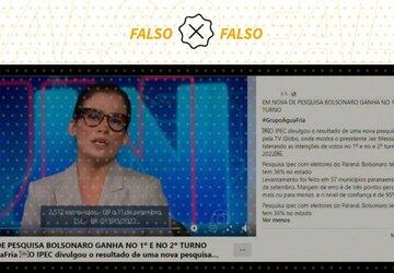 Vídeo é manipulado para afirmar que Bolsonaro liderou pesquisa Ipec divulgada em 12 de setembro