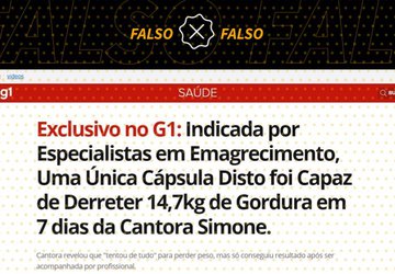 Site simula página do ‘G1’ para promover suplemento alimentar proibido no Brasil