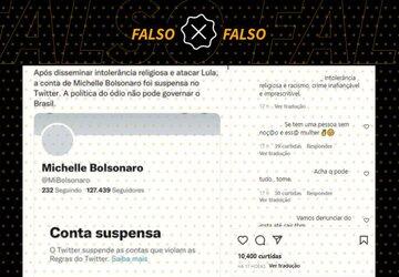 Twitter não suspendeu Michelle Bolsonaro, que não tem conta na rede