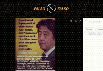 É falso que Shinzo Abe atuou contra vacina e a favor da ivermectina
