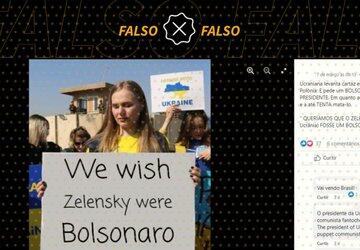 É montagem foto de ucraniana com cartaz 'queríamos que Zelenski fosse Bolsonaro'