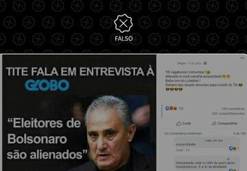 É falso que Tite afirmou que eleitores de Bolsonaro ‘são alienados’