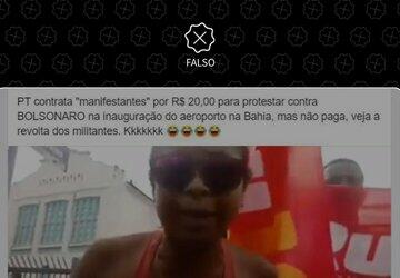 Mulher em vídeo não foi contratada pelo PT para protestar contra Bolsonaro na Bahia