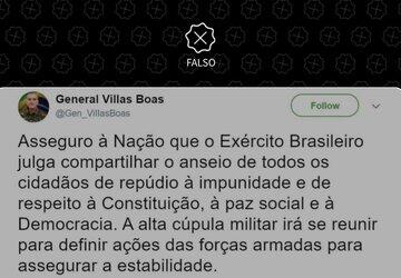 Villas Bôas não publicou tweet sobre reunião de cúpula militar após decisão do STF