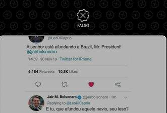 São falsas trocas de tweets entre Bolsonaro e Leonardo DiCaprio