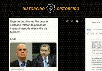 Nunes Marques não é relator de pedido de impeachment de Moraes; posts distorcem fatos
