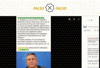 É falso que Braga Netto convidou Sérgio Reis e Zé Trovão para desfile de 7 de setembro