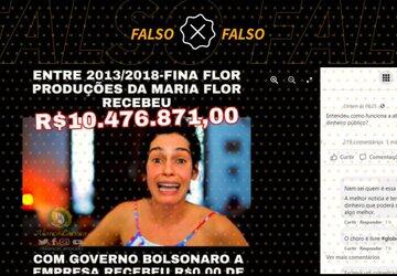 É falso que produtora da atriz Maria Flor recebeu R$ 10,4 milhões do governo federal