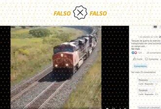 Vídeo mostra trem transportando veículos militares no Canadá, não no Brasil