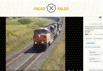 Vídeo mostra trem transportando veículos militares no Canadá, não no Brasil
