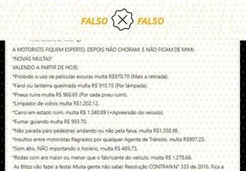 Lista com supostos novos valores de multas de trânsito no Brasil é falsa