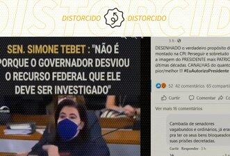 Posts distorcem fala de Simone Tebet ao alegar que ela é contra investigar governadores na CPI