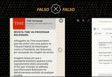 Não é verdade que ‘Time’ vai processar Bolsonaro por difundir capa falsa da revista