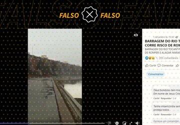 É falso que vídeo mostre que barragem tem risco de romper e alagar o Maranhão